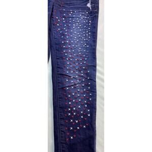 Cult of Individuality Zen Slim Curvy Distressed Jeans‎ Patriotic Stitching Sz 29